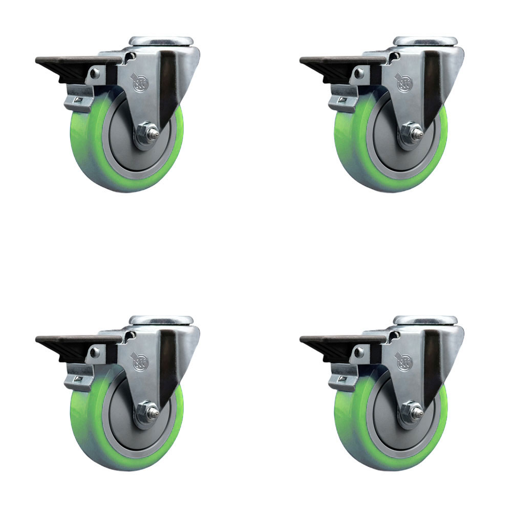 SCC-BH20S414-PPUB-GRN-PLB-4 Polyurethane Swivel Bolt Hole Caster with 4 x 1.25 in. Green Wheels - Set of 4