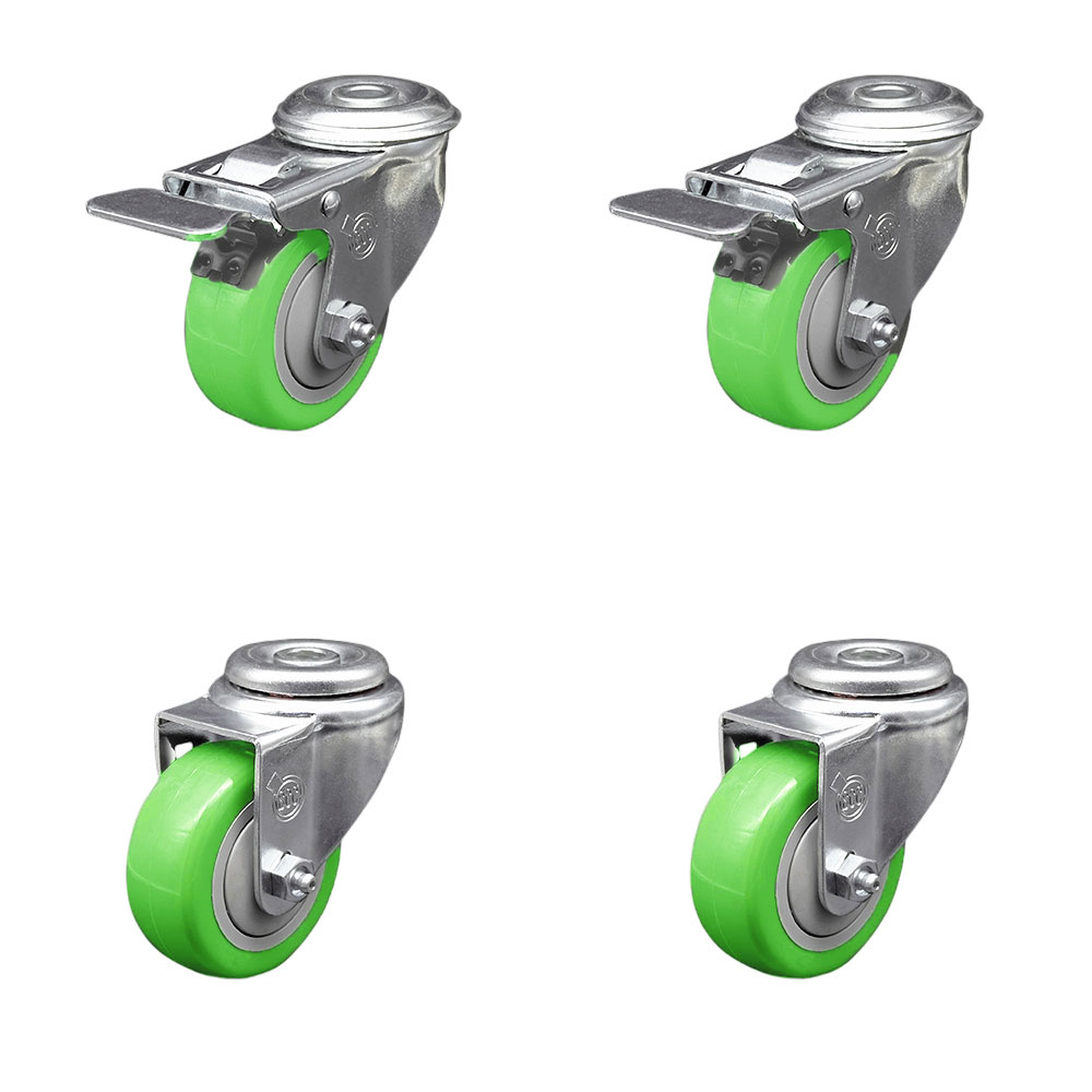 SCC-BHTTL20S3514-PPUB-GRN-2-S-2 Polyurethane Swivel Bolt Hole Caster with 3.5 x 1.25 in. Green Wheels - Set of 4