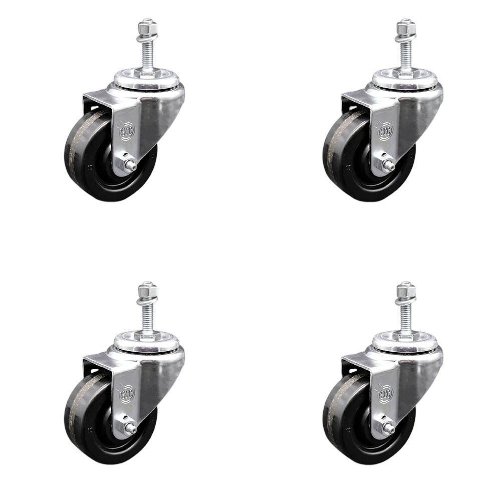 SCC-TS20S314-PHR-381615-4 Phenolic Swivel Threaded Stem Caster with Roller Bearing with 3 x 1.25 in. Black Wheels & 0.38 in. Stems - Set of 4