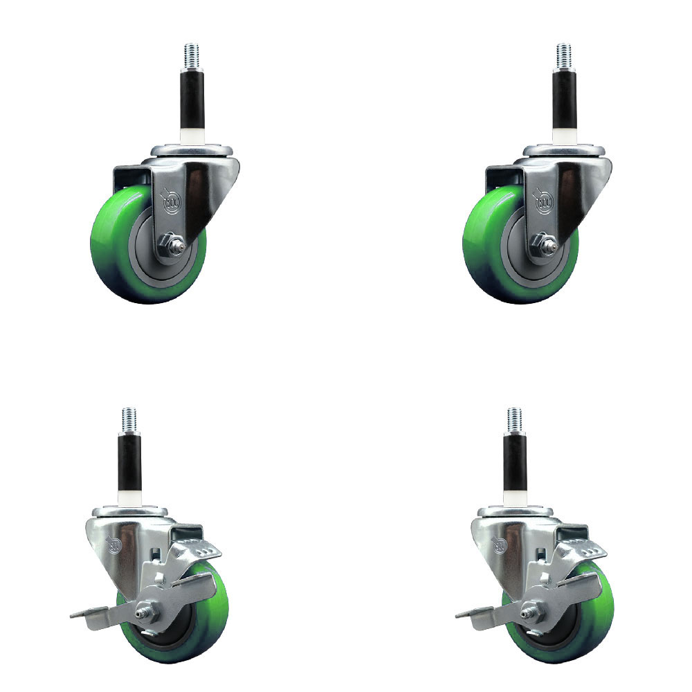 SCC-EX20S314-PPUB-GRN-2-TLB-2-78 Polyurethane Swivel Expanding Stem Caster with 3 in. Green Wheels & 0.87 in. Stems - Set of 4