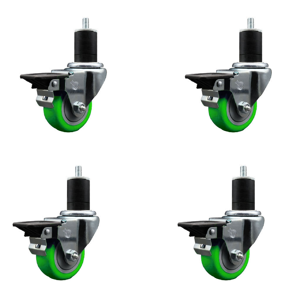SCC-EX20S314-PPUB-GRN-PLB-134-4 Polyurethane Swivel Expanding Stem Caster with 3 in. Green Wheels & 1.75 in. Stems - Set of 4
