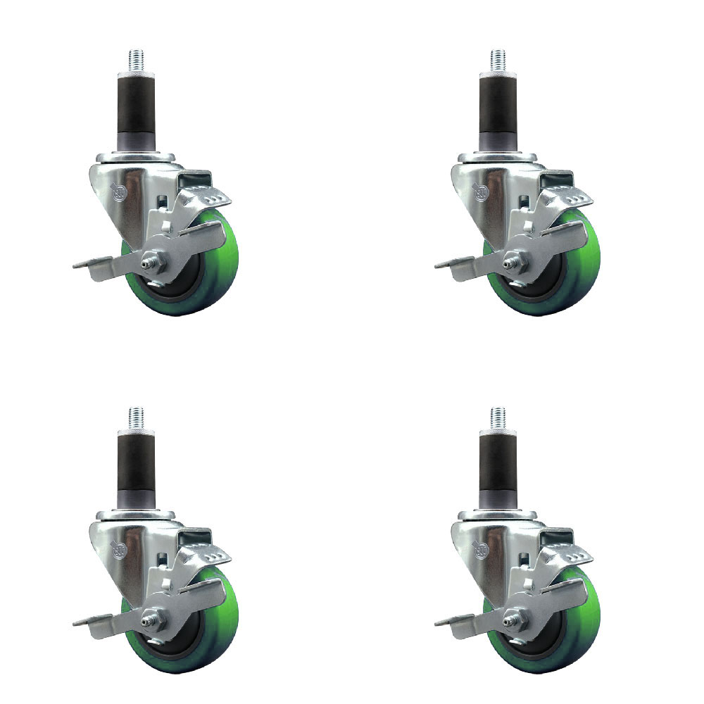 SCC-EX20S314-PPUB-GRN-TLB-114-4 Polyurethane Swivel Expanding Stem Caster with 3 in. Green Wheels & 1.25 in. Stems - Set of 4