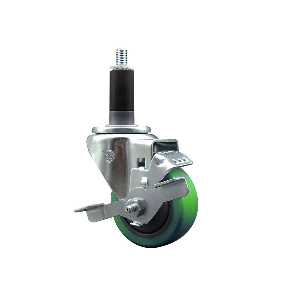 SCC-EX20S314-PPUB-GRN-TLB-118 Polyurethane Expanding Stem Swivel Caster with 3 in. Green Wheel & 1.13 in. Stem & Top Locking Brake