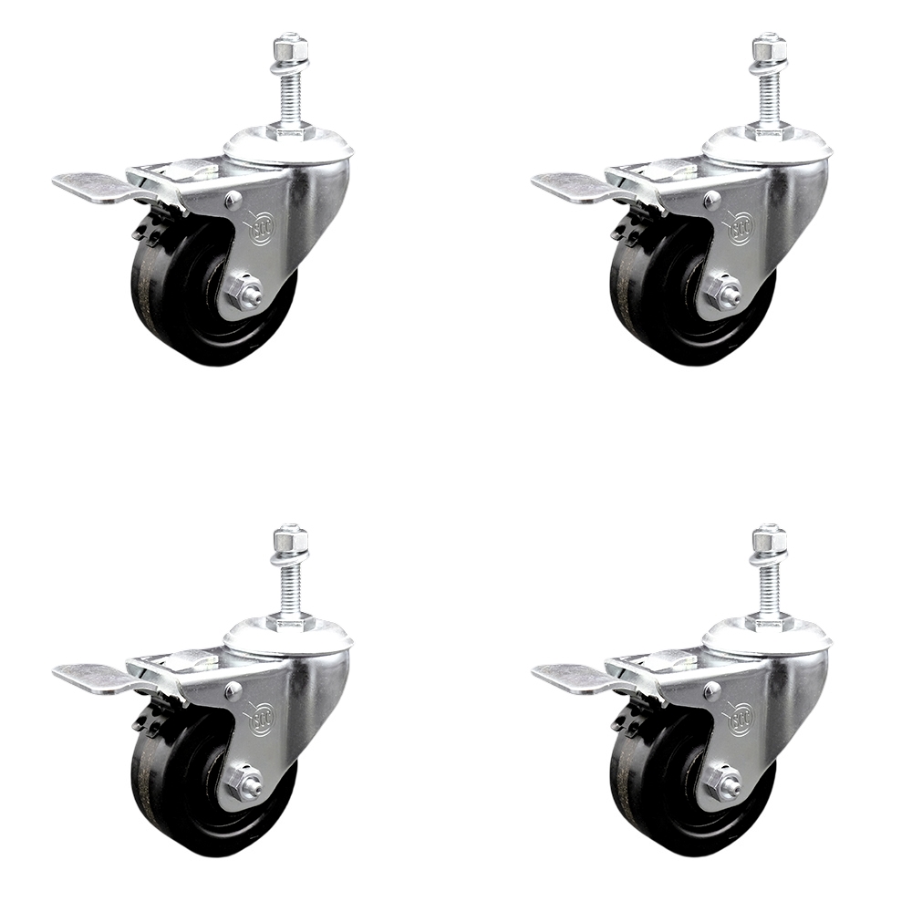 SCC-TSTTL20S3514-PHR-381615-4 Phenolic Swivel Threaded Stem Caster with Roller Bearing with 3.5 x 1.25 in. Black Wheels & 0.38 in. Stems - Set of 4
