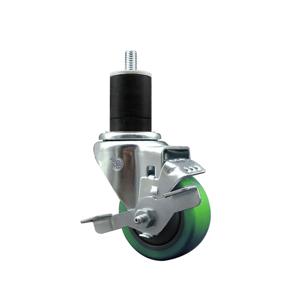 Polyurethane Swivel Caster - Green - 3 in. Wheel - Top Locking Brake - 300 lbs Capacity