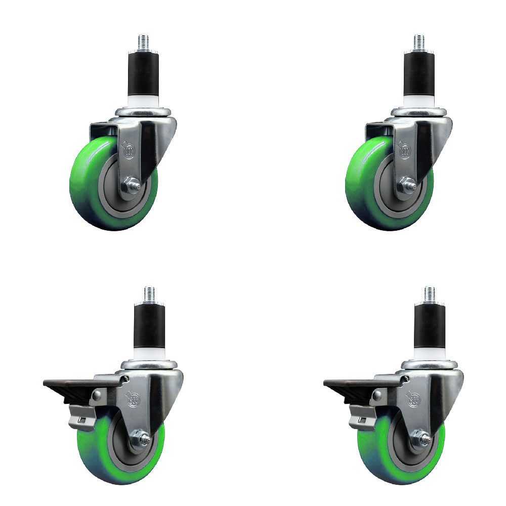 SCC-EX20S3514-PPUB-GRN-2-PLB-2-112 Polyurethane Swivel Expanding Stem Caster with 3.5 in. Green Wheels & 1.5 in. Stems - Set of 4