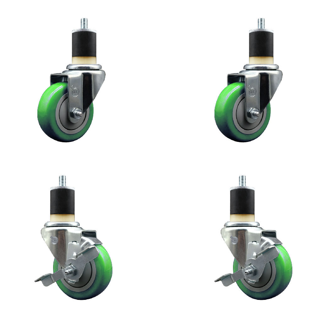 SCC-EX20S3514-PPUB-GRN-2-TLB-2-178 Polyurethane Swivel Expanding Stem Caster with 3.5 in. Green Wheels & 1.87 in. Stems - Set of 4