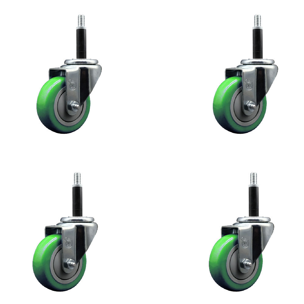 SCC-EX20S3514-PPUB-GRN-34-4 Polyurethane Swivel Expanding Stem Caster with 3.5 in. Green Wheels & 0.75 in. Stems - Set of 4