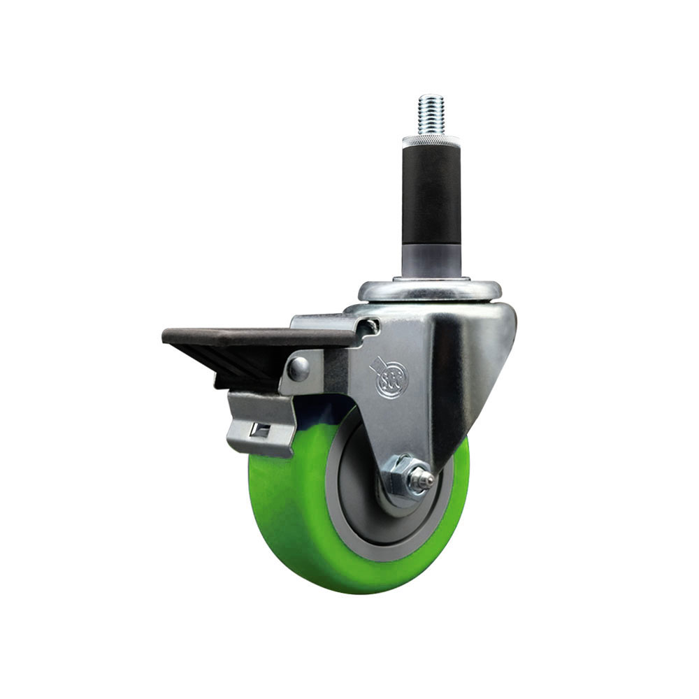 SCC-EX20S3514-PPUB-GRN-PLB-118 Polyurethane Expanding Stem Swivel Caster with 3.5 in. Green Wheel & 1.13 in. Stem & Posi Locking Brake