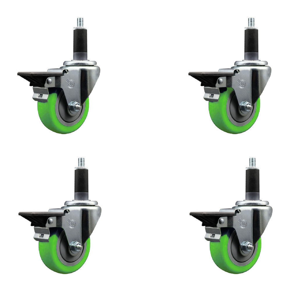 SCC-EX20S3514-PPUB-GRN-PLB-118-4 Polyurethane Swivel Expanding Stem Caster with 3.5 in. Green Wheels & 1.13 in. Stems - Set of 4