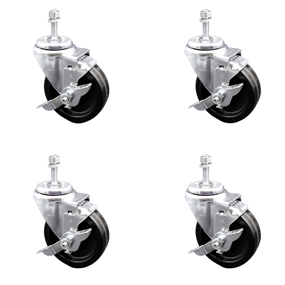 SCC-TS20S414-PHR-TLB-381615-4 Phenolic Swivel Threaded Stem Caster with Roller Bearing with 4 x 1.25 in. Black Wheels & 0.38 in. Stems - Set of 4