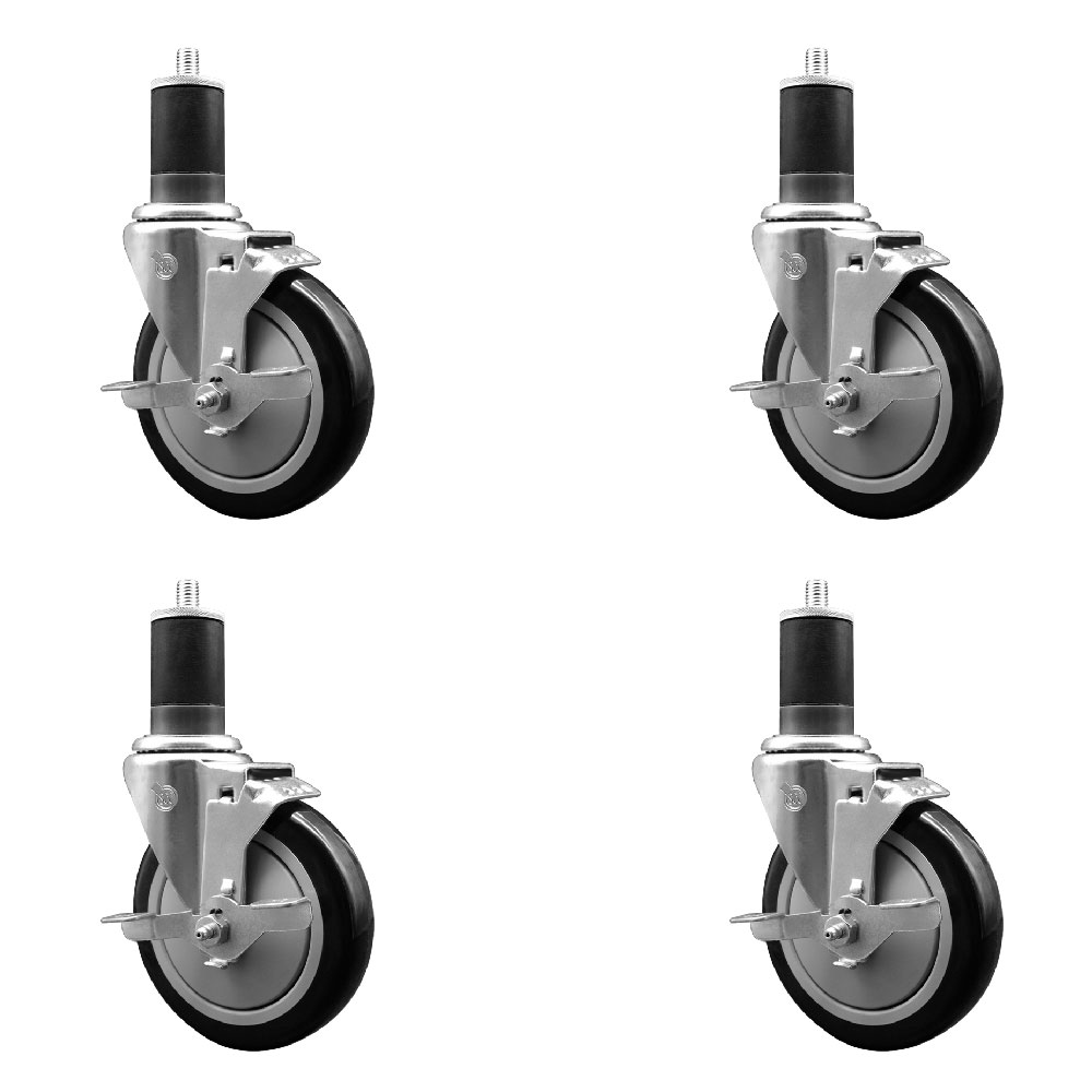 SCC-EX20S514-PPUB-BLK-TLB-158-4 Polyurethane Swivel Expanding Stem Caster with 5 in. Black Wheels & 1.63 in. Stems - Set of 4