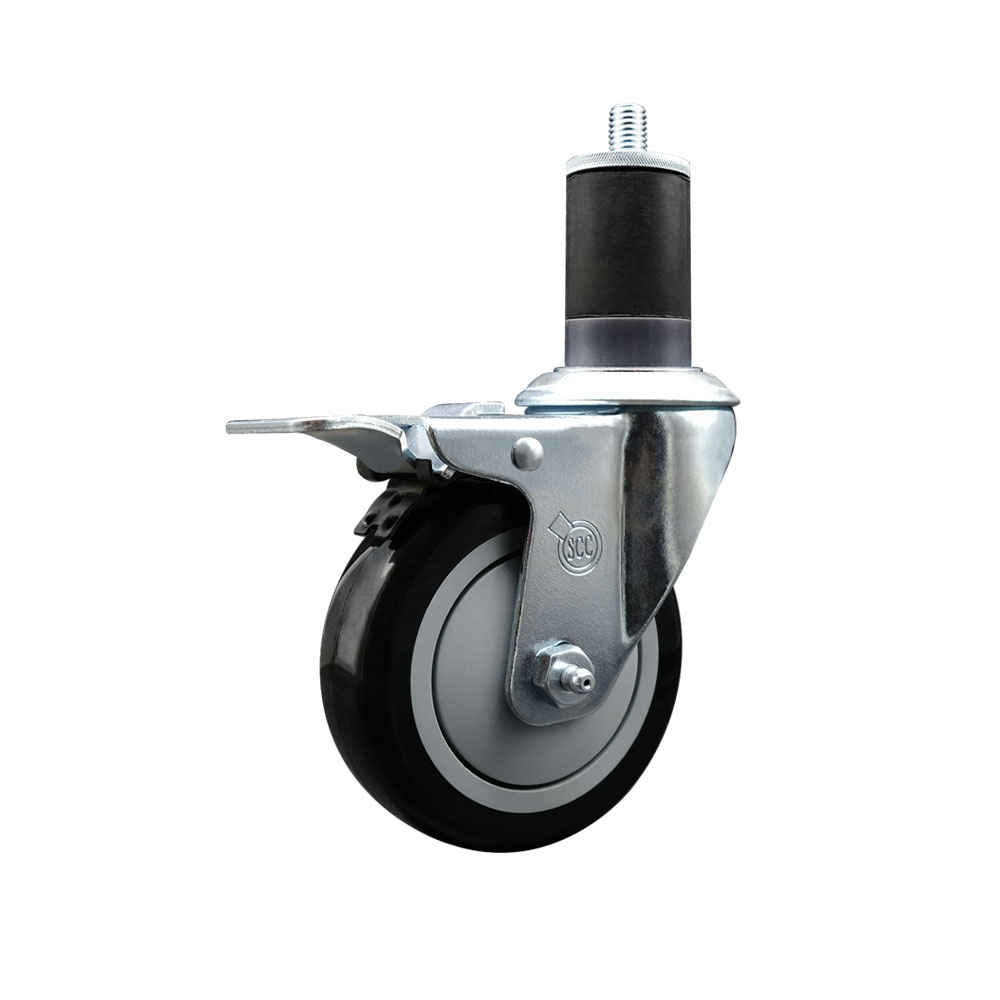SCC-SSEXTTL20S414-PPUB-BLK-158 Stainless Steel Polyurethane Expanding Stem Swivel Caster with 4 in. Black Wheel & 1.63 in. Stem & Total Locking Brake