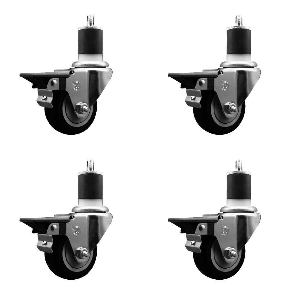 SCC-EX20S314-PPUB-BLK-PLB-178-4 Polyurethane Swivel Expanding Stem Caster with 3 in. Black Wheels & 1.87 in. Stems - Set of 4
