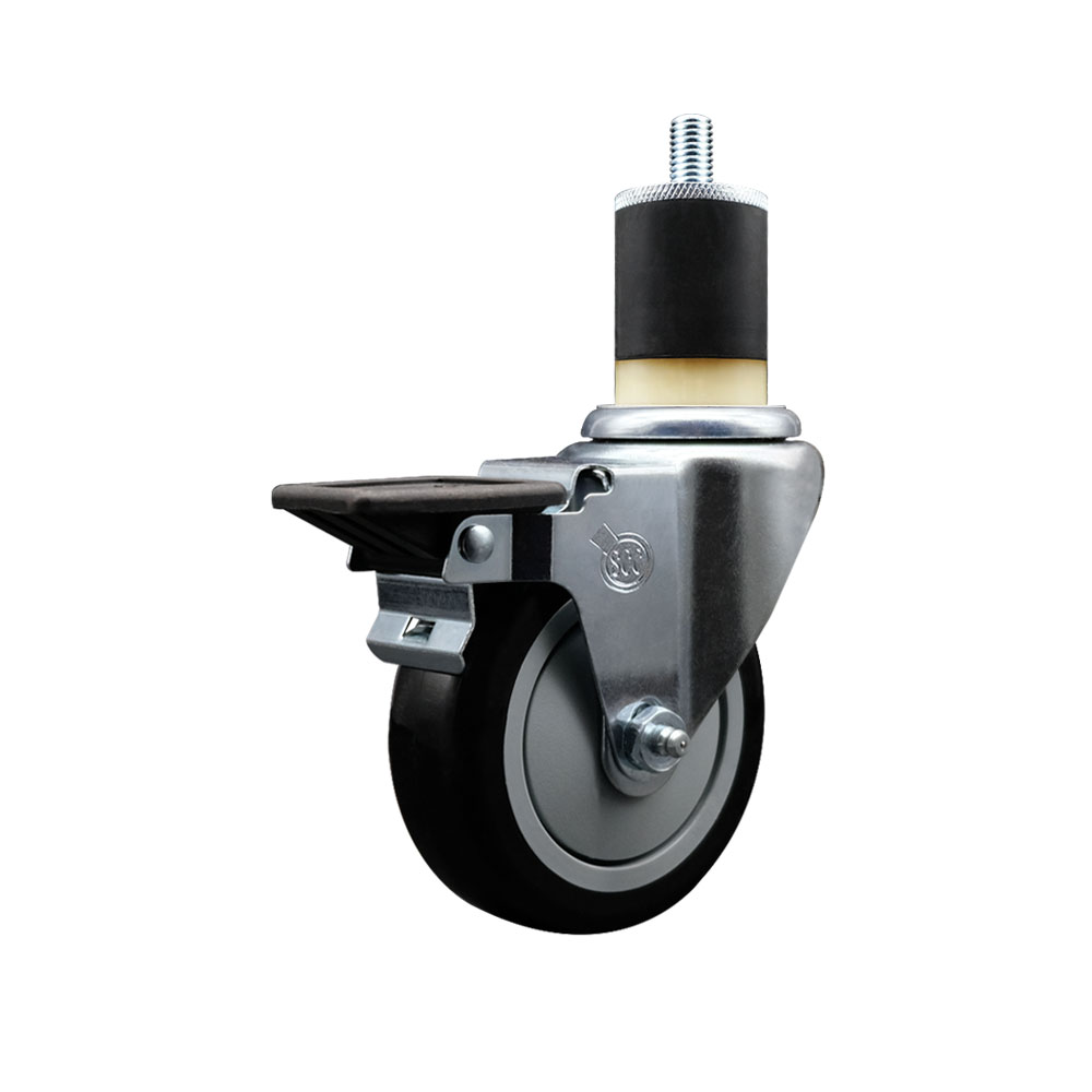 SCC-EX20S414-PPUB-BLK-PLB-178 Polyurethane Expanding Stem Swivel Caster with 4 in. Black Wheel & 1.87 in. Stem & Posi Locking Brake