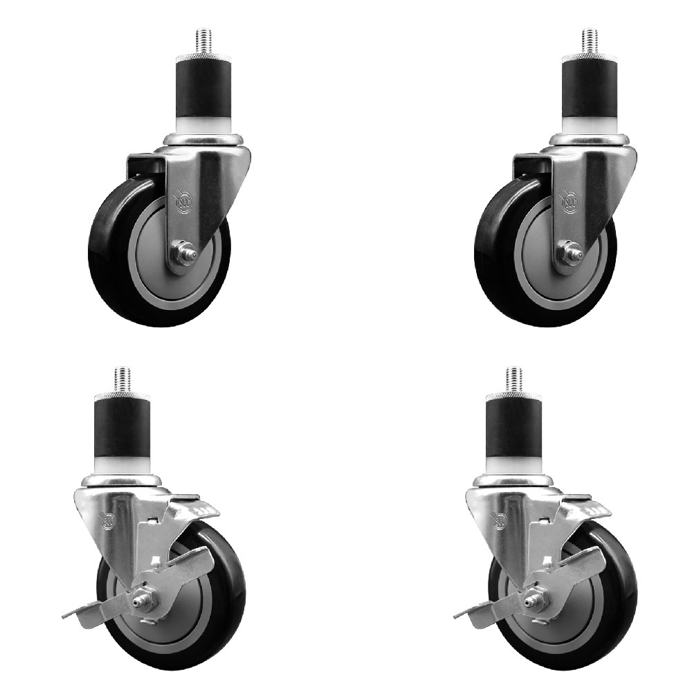 SCC-EX20S414-PPUB-BLK-2-TLB-2-178 Polyurethane Swivel Expanding Stem Caster with 4 in. Black Wheels & 1.87 in. Stems - Set of 4