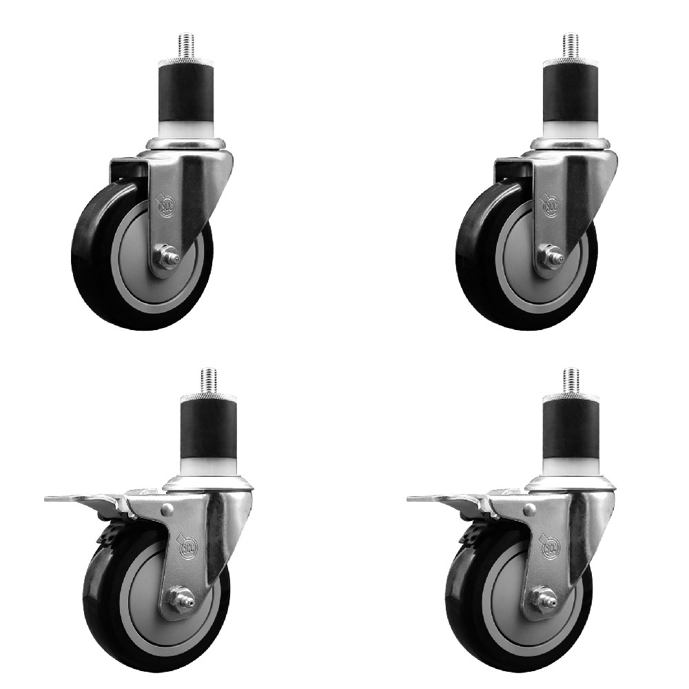 SCC-EXTTL20S414-PPUB-BLK-2-S-2-178 Polyurethane Swivel Expanding Stem Caster with 4 in. Black Wheels & 1.87 in. Stems - Set of 4