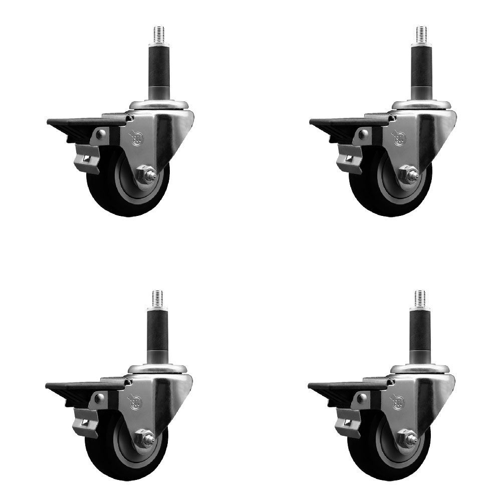SCC-EX20S314-PPUB-BLK-PLB-1-4 Polyurethane Swivel Expanding Stem Caster with 3 in. Black Wheels & 1 in. Stems - Set of 4