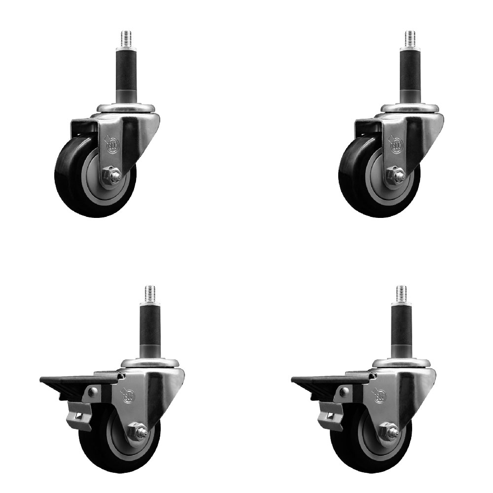 SCC-EX20S314-PPUB-BLK-2-PLB-2-1 Polyurethane Swivel Expanding Stem Caster with 3 in. Black Wheels & 1 in. Stems - Set of 4
