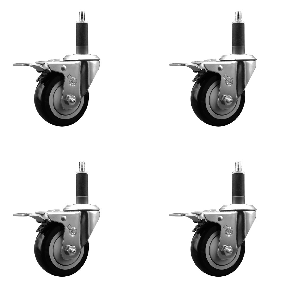 SCC-EXTTL20S3514-PPUB-BLK-1-4 Polyurethane Swivel Expanding Stem Caster with 3.5 in. Black Wheels & 1 in. Stems - Set of 4