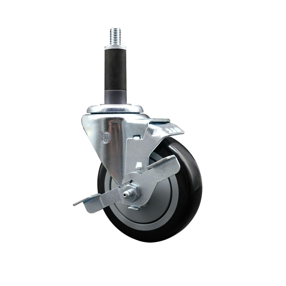 SCC-EX20S414-PPUB-BLK-TLB-1 Polyurethane Expanding Stem Swivel Caster with 4 in. Black Wheel & 1 in. Stem & Top Locking Brake
