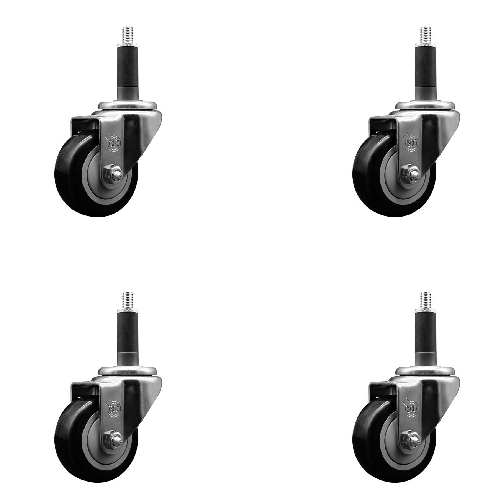 SCC-SSEX20S314-PPUB-BLK-1-4 Stainless Steel Polyurethane Swivel Expanding Stem Caster with 3 in. Black Wheels & 1 in. Stems - Set of 4