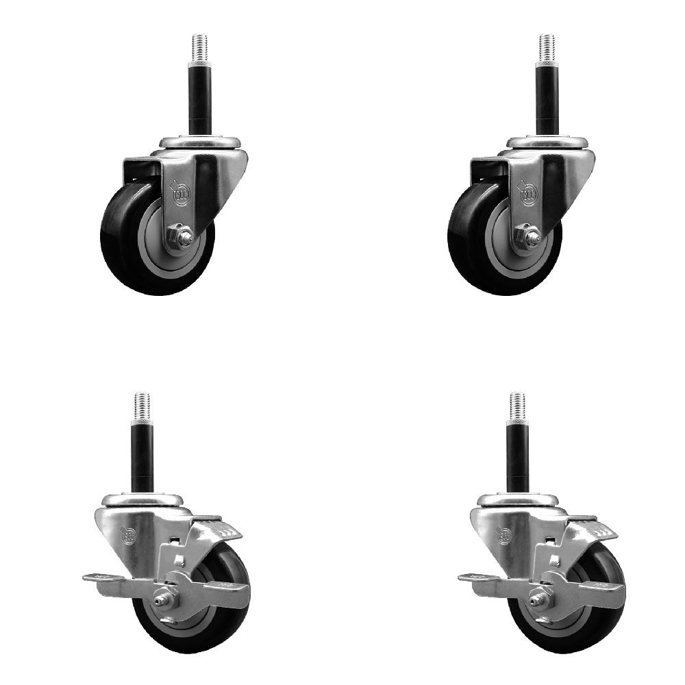 SCC-EX20S314-PPUB-BLK-2-TLB-2-34 Polyurethane Swivel Expanding Stem Caster with 3 in. Black Wheels & 0.75 in. Stems - Set of 4