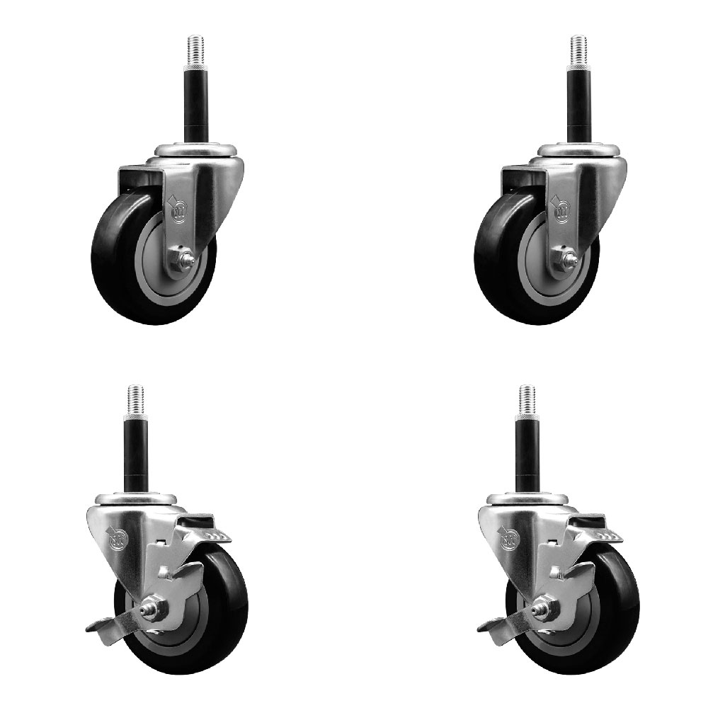 SCC-EX20S3514-PPUB-BLK-2-TLB-2-34 Polyurethane Swivel Expanding Stem Caster with 3.5 in. Black Wheels & 0.75 in. Stems - Set of 4