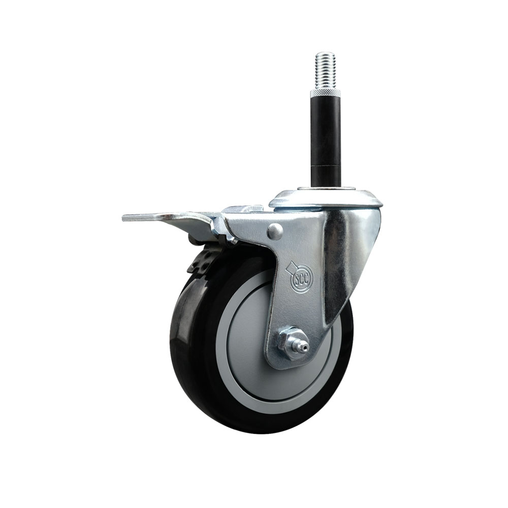 SCC-EXTTL20S414-PPUB-BLK-34 Polyurethane Expanding Stem Swivel Caster with 4 in. Black Wheel & 0.75 in. Stem & Total Locking Brake