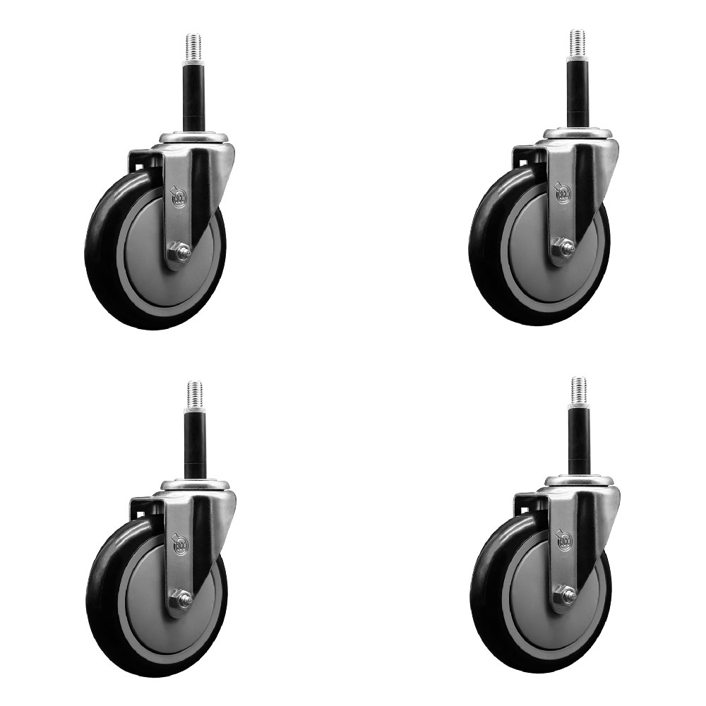 SCC-EX20S514-PPUB-BLK-34-4 Polyurethane Swivel Expanding Stem Caster with 5 in. Black Wheels & 0.75 in. Stems - Set of 4