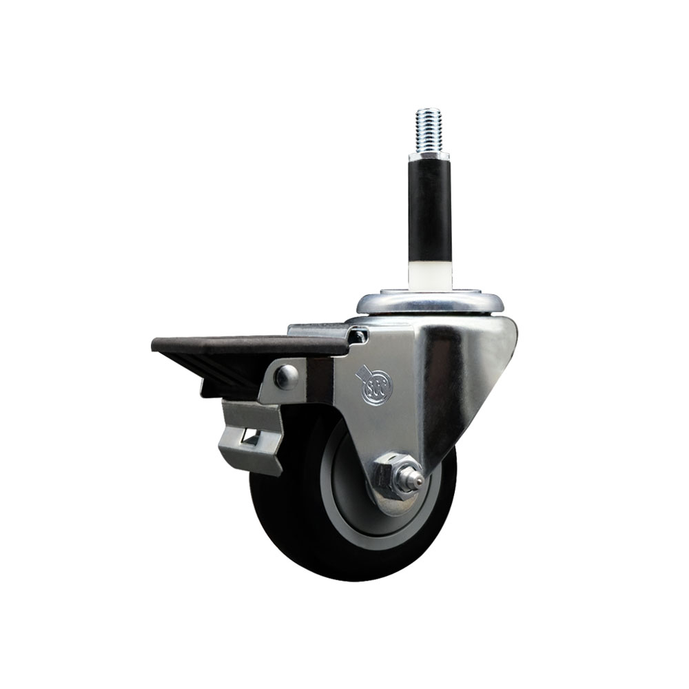 SCC-EX20S314-PPUB-BLK-PLB-78 Polyurethane Expanding Stem Swivel Caster with 3 in. Black Wheel & 0.87 in. Stem & Posi Locking Brake