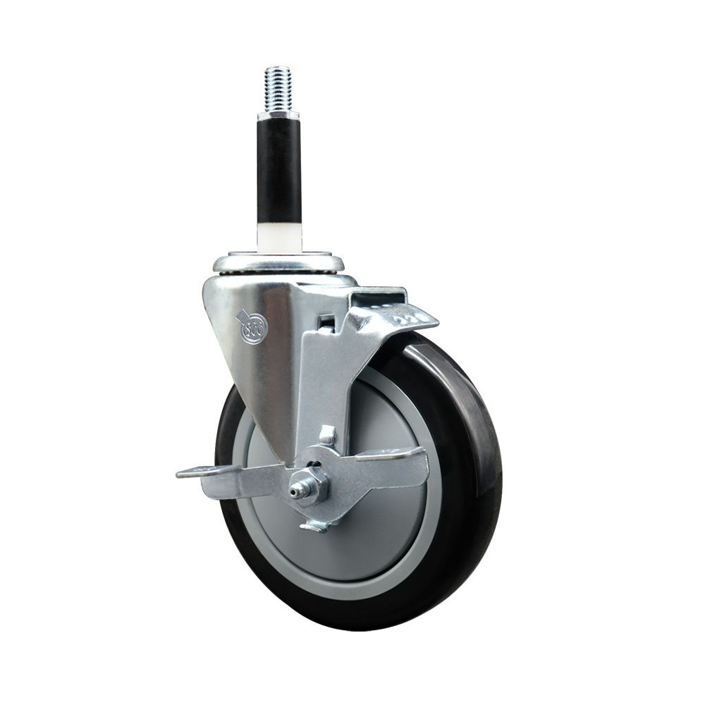 SCC-EX20S514-PPUB-BLK-TLB-78 Polyurethane Expanding Stem Swivel Caster with 5 in. Black Wheel & 0.87 in. Stem & Top Locking Brake