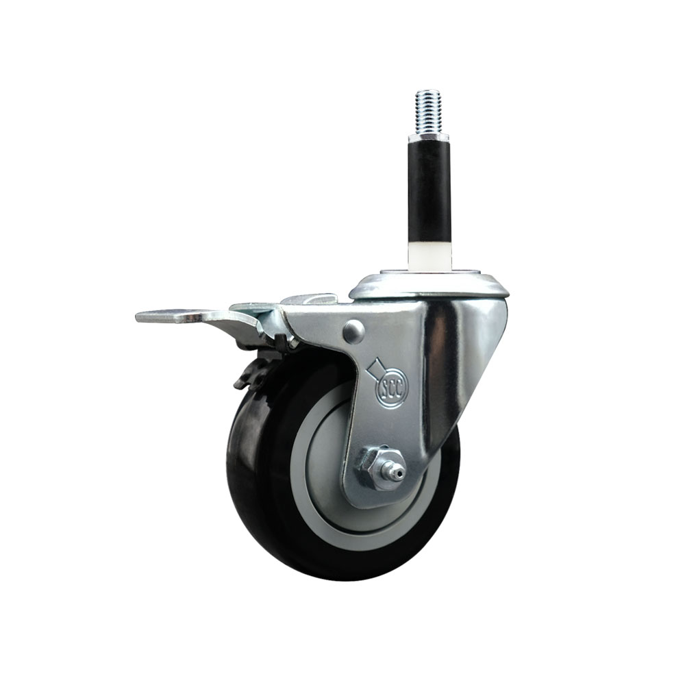 Stainless Steel Polyurethane Expanding Stem Swivel Caster with 3.5 in. Black Wheel & 0.87 in. Stem & Total Locking Brake