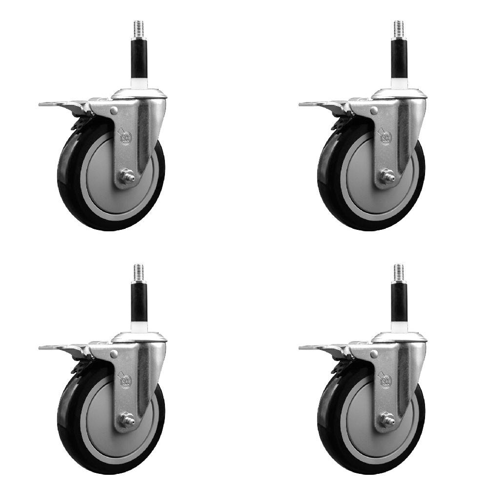 Stainless Steel Polyurethane Swivel Expanding Stem Caster with 5 in. Black Wheels & 0.87 in. Stems 4 Swivel - Set of 4