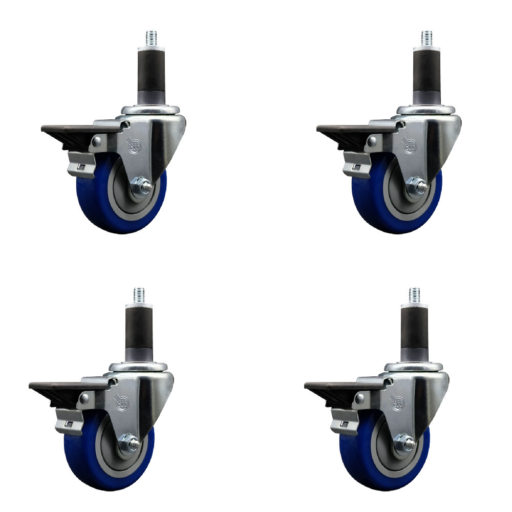 SCC-EX20S3514-PPUB-BLUE-PLB-114-4 Polyurethane Swivel Expanding Stem Caster with 3.5 in. Blue Wheels & 1.25 in. Stems - Set of 4