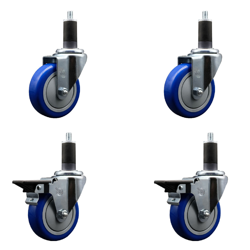SCC-EX20S414-PPUB-BLUE-2-PLB-2-114 Polyurethane Swivel Expanding Stem Caster with 4 in. Blue Wheels & 1.25 in. Stems - Set of 4
