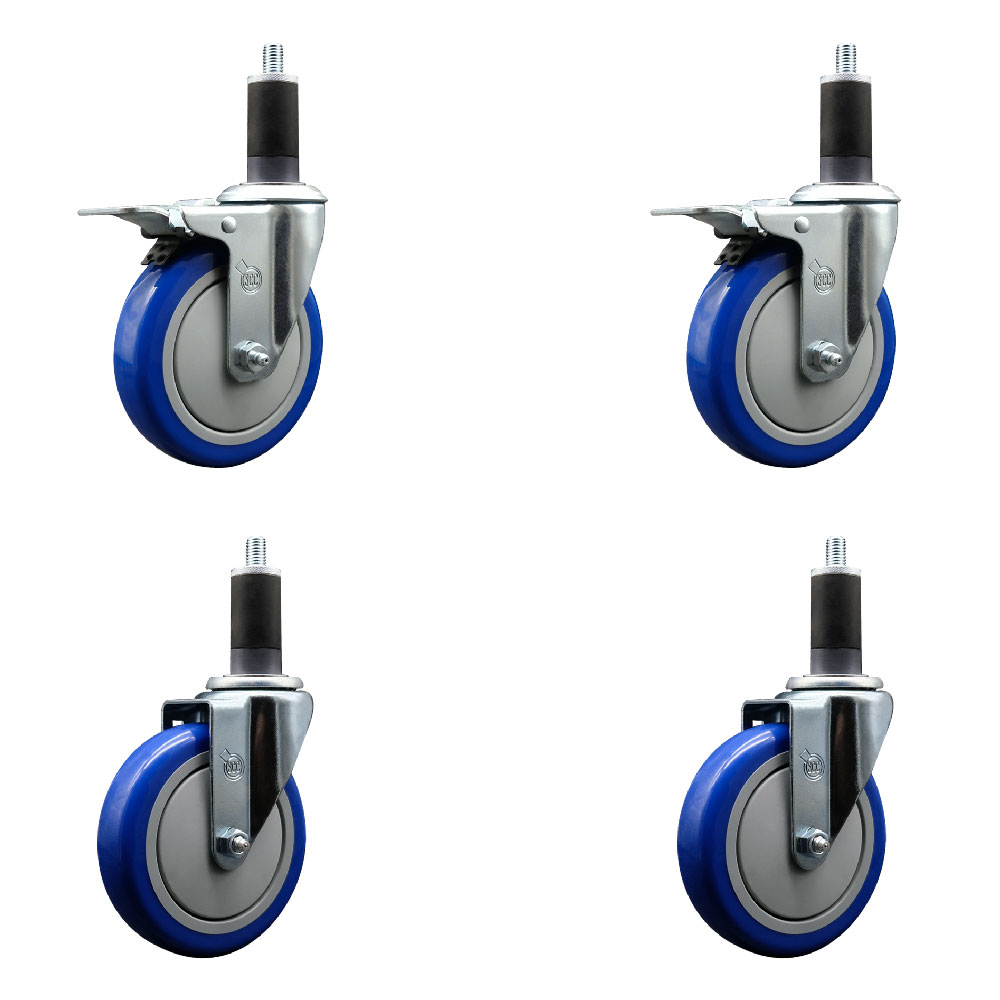 SCC-EXTTL20S514-PPUB-BLUE-2-S-2-114 Polyurethane Swivel Expanding Stem Caster with 5 in. Blue Wheels & 1.25 in. Stems - Set of 4