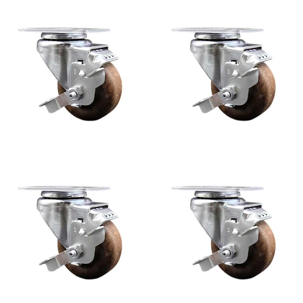 SCC-SS20S3514-GFNSHT-TLB-4 Stainless Steel High Temperature Glass Filled Nylon Swivel Top Plate Caster with 3.5 x 1.25 in. Brown Wheels - Set of 4