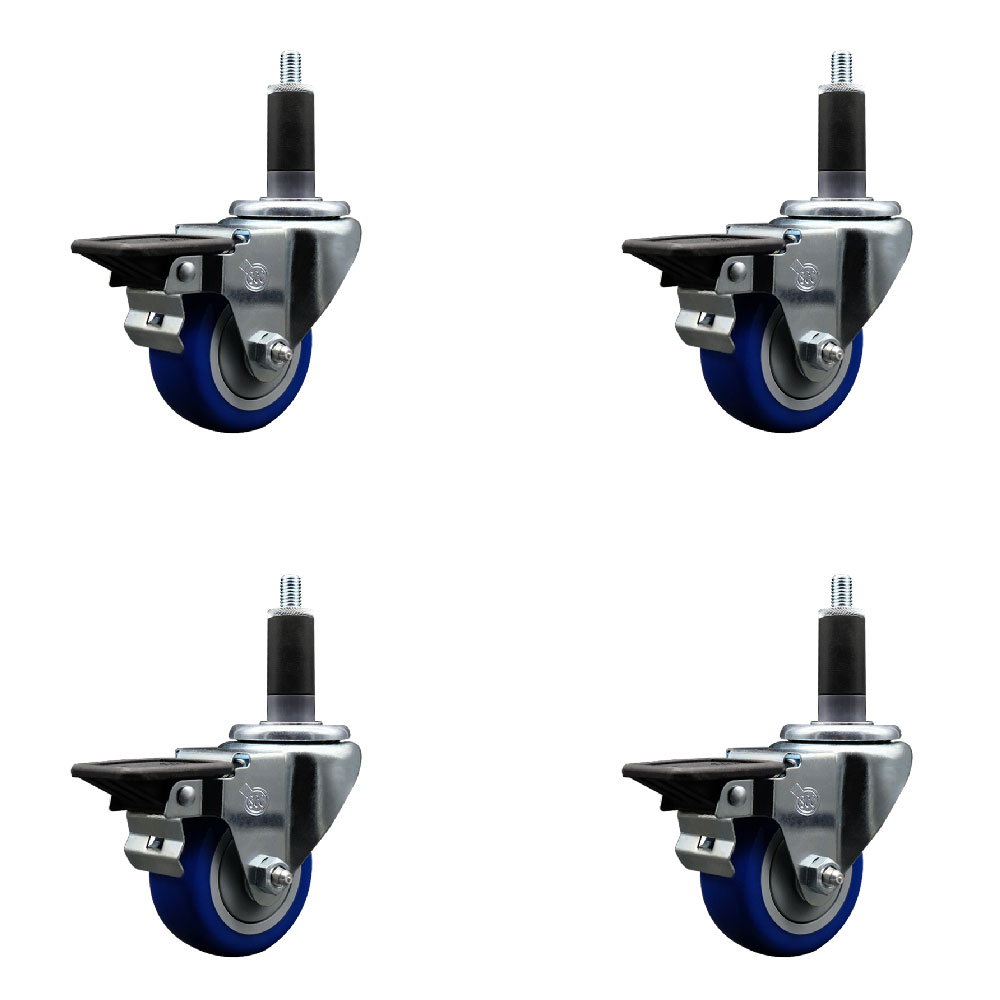 SCC-EX20S314-PPUB-BLUE-PLB-118-4 Polyurethane Swivel Expanding Stem Caster with 3 in. Blue Wheels & 1.13 in. Stems - Set of 4