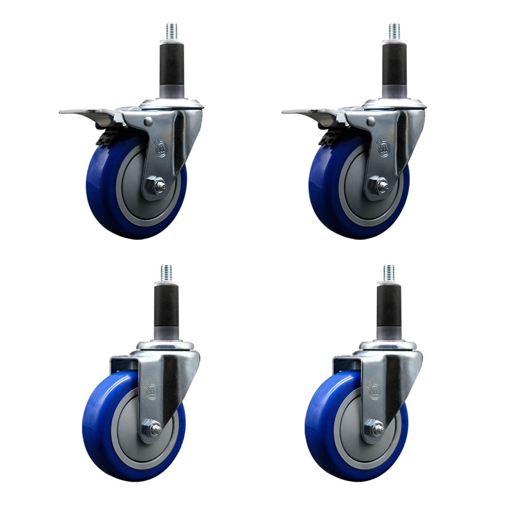 SCC-EXTTL20S414-PPUB-BLUE-2-S-2-118 Polyurethane Swivel Expanding Stem Caster with 4 in. Blue Wheels & 1.13 in. Stems - Set of 4