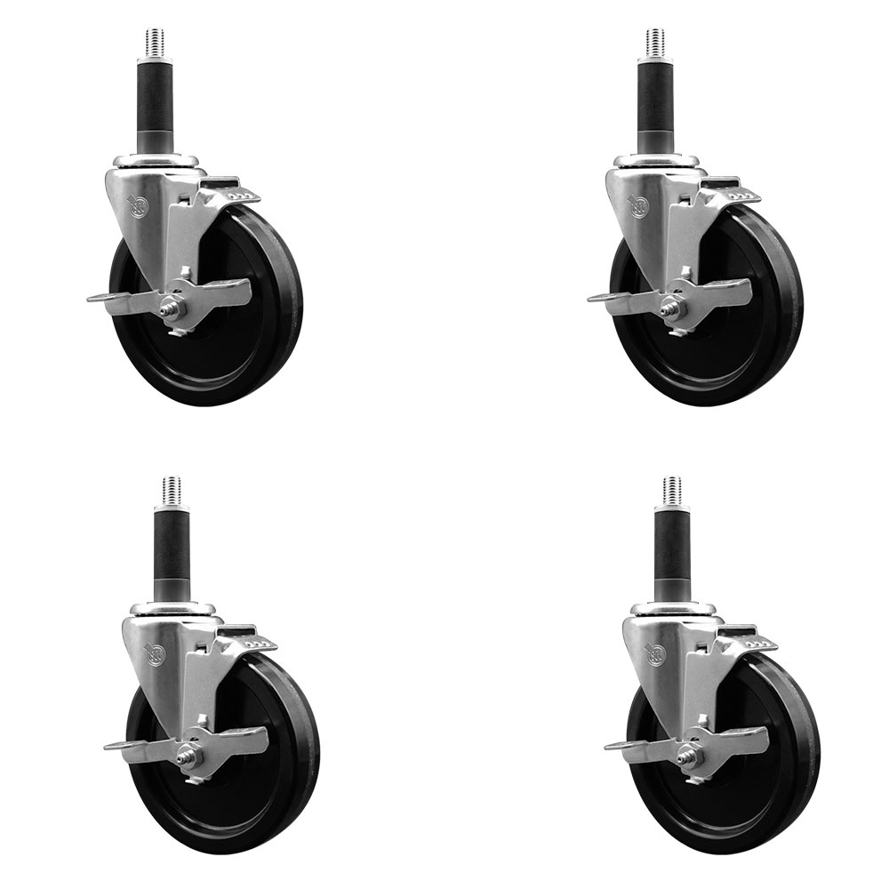SCC-EX20S514-PHS-TLB-1-4 Phenolic Swivel Expanding Stem Caster with 5 in. Black Wheels & 1 in. Stems - Set of 4