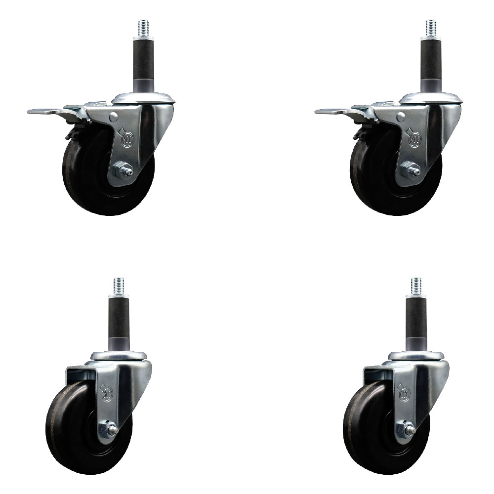 SCC-SSEXTTL20S3514-PHS-2-S-2-1 Stainless Steel Phenolic Swivel Expanding Stem Caster with 3.5 in. Black Wheels & 1 in. Stems - Set of 4