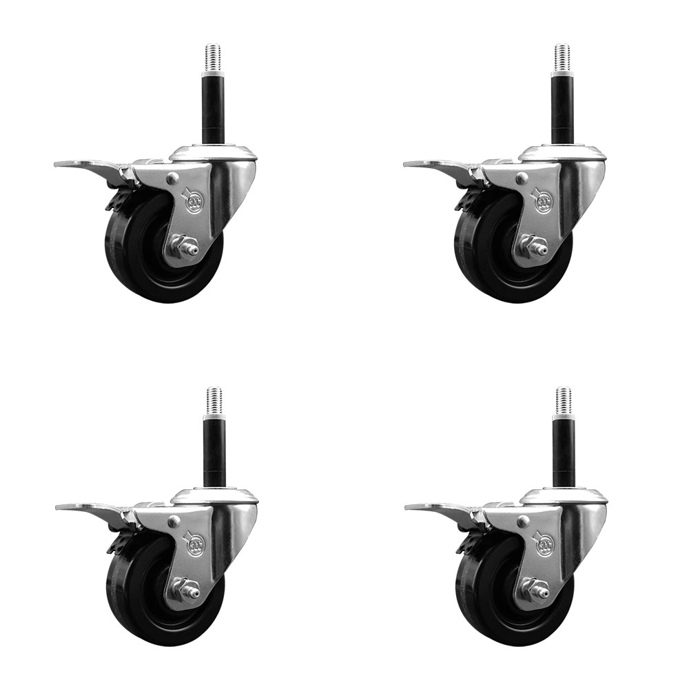 SCC-EXTTL20S314-PHS-34-4 Phenolic Swivel Expanding Stem Caster with 3 in. Black Wheels & 0.75 in. Stems - Set of 4