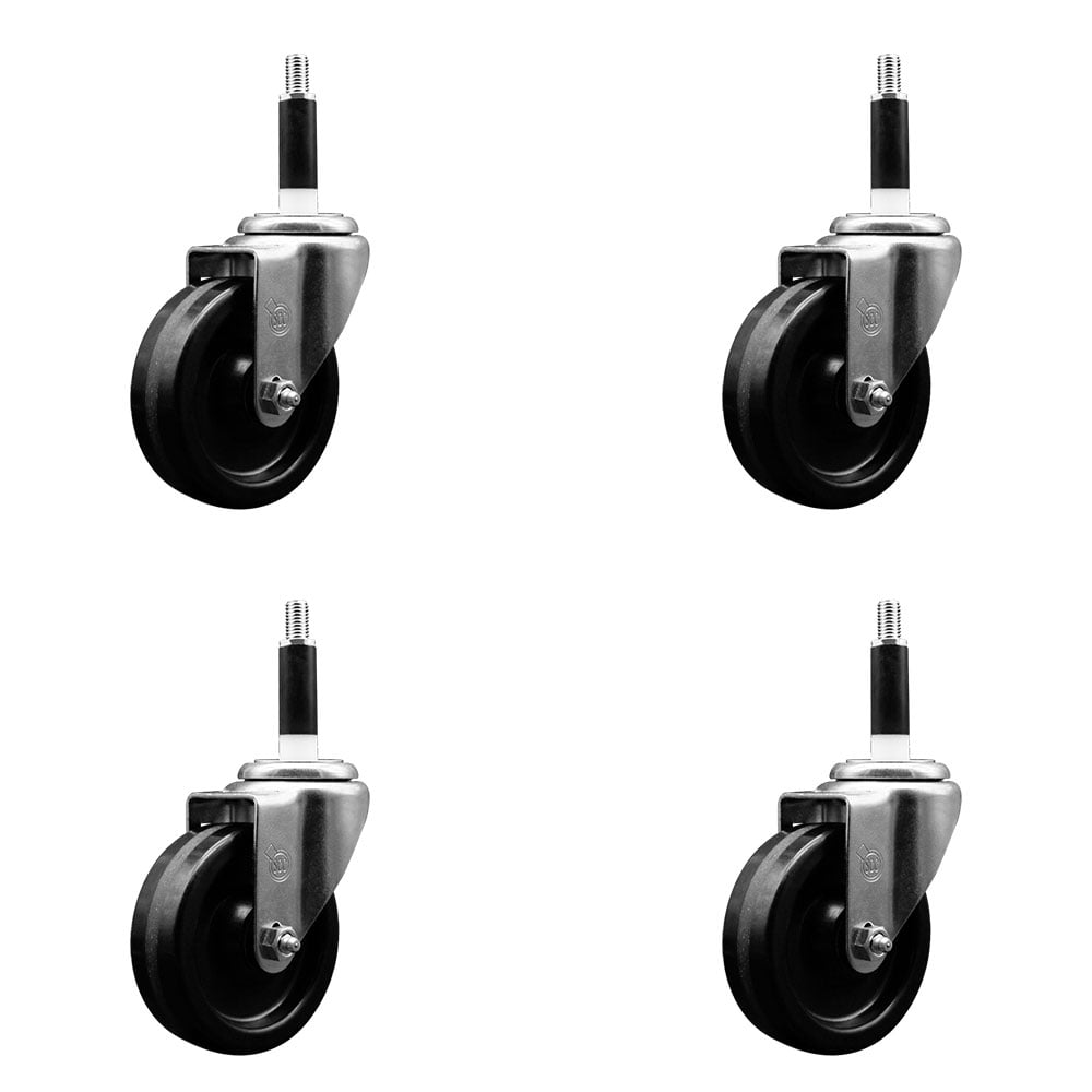 SCC-EX20S414-PHS-78-4 Phenolic Swivel Expanding Stem Caster with 4 in. Black Wheels & 0.87 in. Stems - Set of 4
