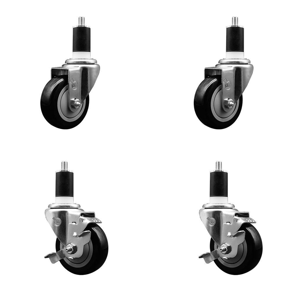 SCC-EX20S3514-PPUB-BLK-2-TLB-2-112 Polyurethane Swivel Expanding Stem Caster with 3.5 in. Black Wheels & 1.5 in. Stems - Set of 4