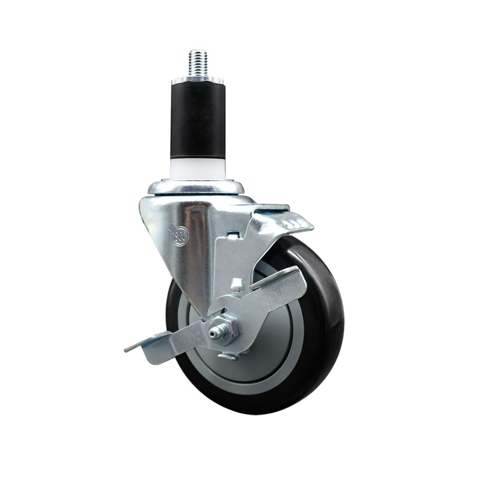 SCC-EX20S414-PPUB-BLK-TLB-112 Polyurethane Expanding Stem Swivel Caster with 4 in. Black Wheel & 1.5 in. Stem & Top Locking Brake