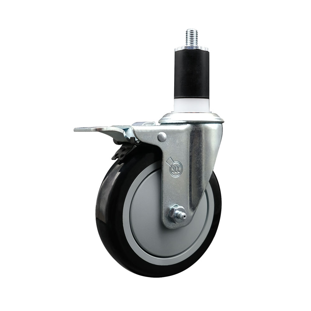 SCC-EXTTL20S514-PPUB-BLK-112 Polyurethane Expanding Stem Swivel Caster with 5 in. Black Wheel & 1.5 in. Stem & Total Locking Brake