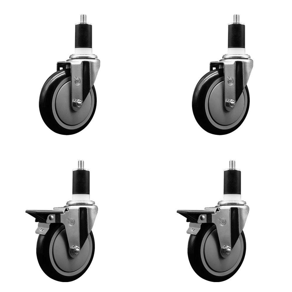 SCC-EX20S514-PPUB-BLK-2-PLB-2-112 Polyurethane Swivel Expanding Stem Caster with 5 in. Black Wheels & 1.5 in. Stems - Set of 4