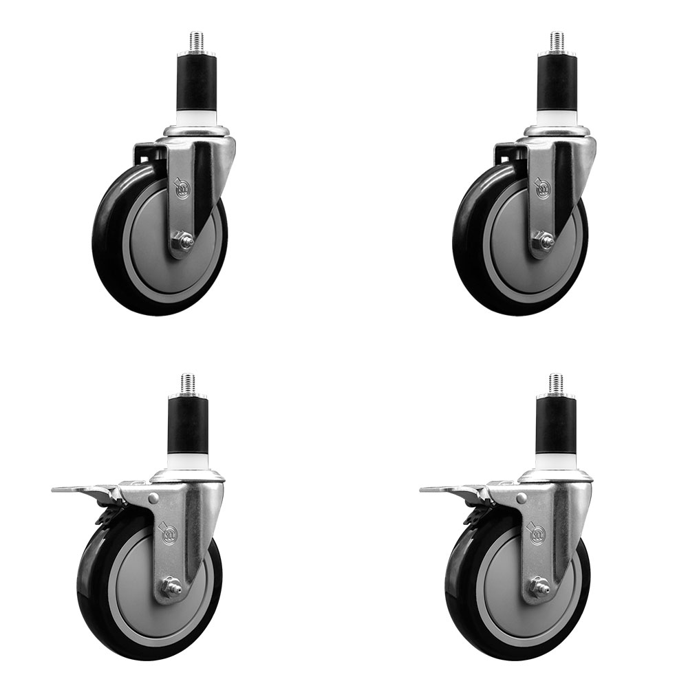 SCC-EXTTL20S514-PPUB-BLK-2-S-2-112 Polyurethane Swivel Expanding Stem Caster with 5 in. Black Wheels & 1.5 in. Stems - Set of 4