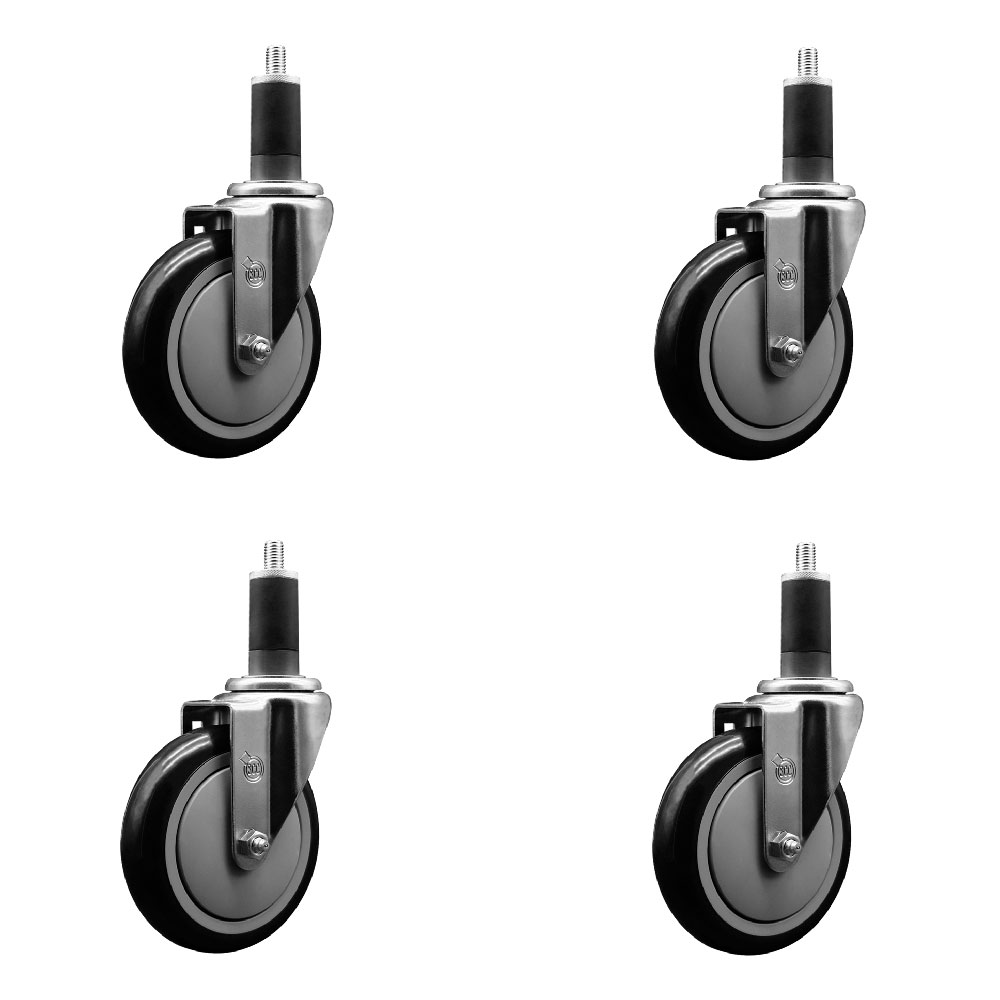 SCC-EX20S514-PPUB-BLK-114-4 Polyurethane Swivel Expanding Stem Caster with 5 in. Black Wheels & 1.25 in. Stems - Set of 4